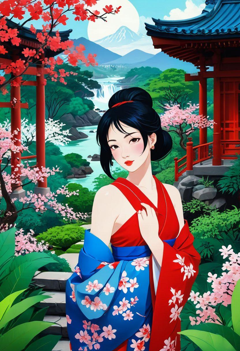 A captivating collage showcasing vibrant scenes of adult animation, blending intricate character designs in various artistic styles. Include elements such as lush backgrounds, expressive facial features, and playful poses to embody the erotic nature of the art. Ensure the colors are bold and seductive, creating an alluring atmosphere. Incorporate hints of Japanese culture subtly into the scenery for authenticity. dynamic illustration. vibrant colors. super-realistic.